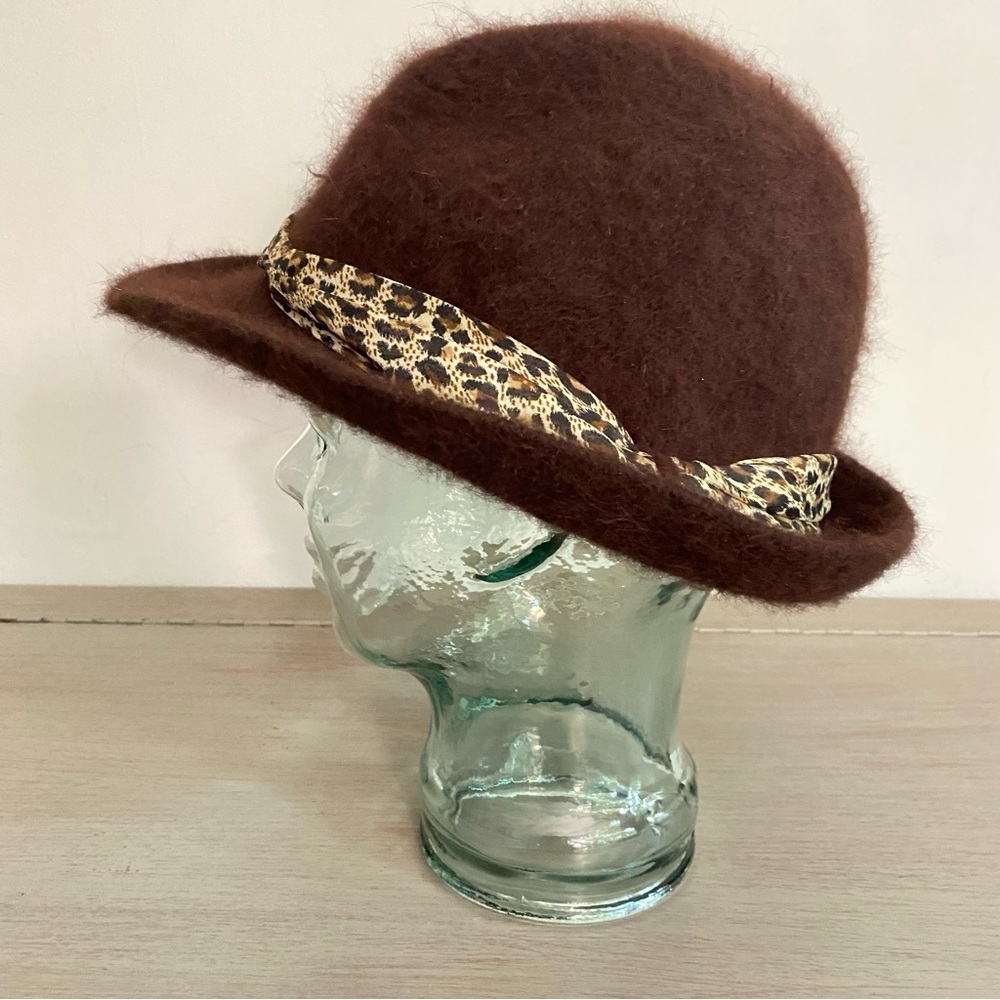 Cloche Women’s Hat Rabbit Hair Blend One Size In Chocolate Brown Leopard Band